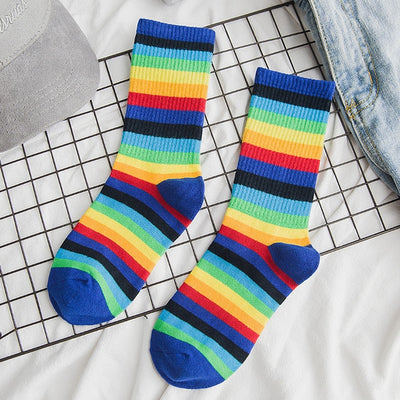 Long Cotton Rainbow Color Striped