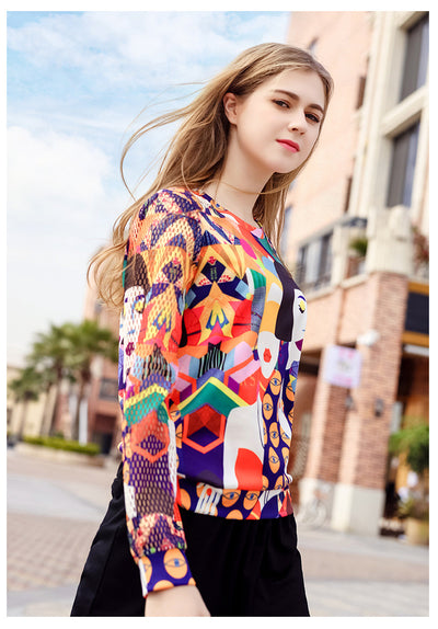 LORDXX New Harajuku t shirt Women 2018 Casual Spring Hollow out Long sleeve Pop Art Elegant Printing tee shirt femme tops