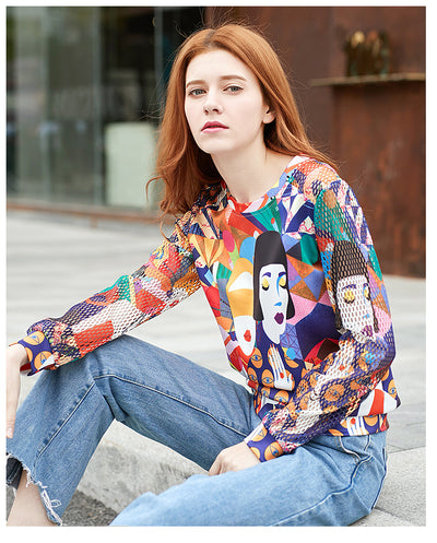 LORDXX New Harajuku t shirt Women 2018 Casual Spring Hollow out Long sleeve Pop Art Elegant Printing tee shirt femme tops